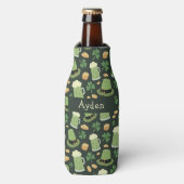 St Patricks Day Pattern Sláinte Funny Green Name Flesjeskoeler (Fles Voorkant)