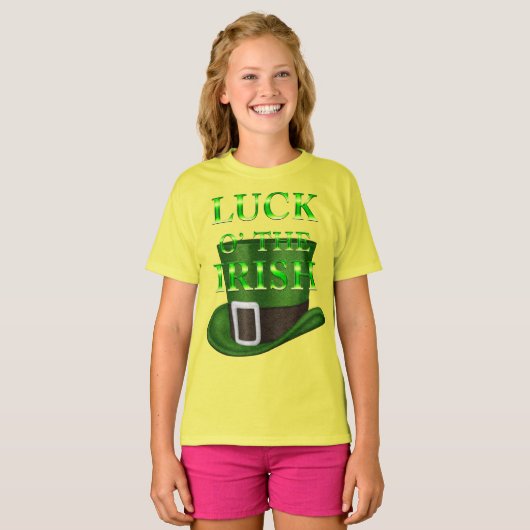 St. Patrick's Day Pet Girls Yellow T shirt (Voorkant volledig)