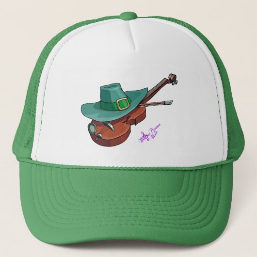 St Patricks Day Pet & Viool Groene Trucker Hoed (Voorkant)