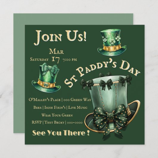 St Patrick's Day Petten en bogen feest Kaart (Voorkant / Achterkant)