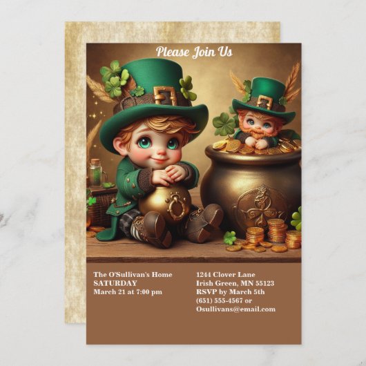 St Patrick's Day Pot of Gold Boy Leprechaun Party Kaart (Voorkant / Achterkant)