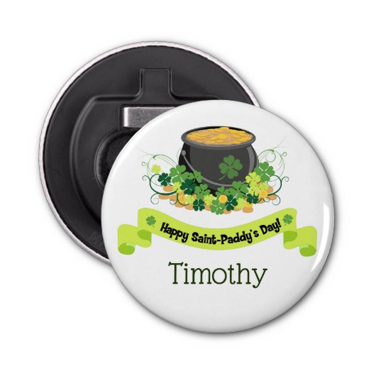 St. Patrick's Day Pot of Gold Button Flesopener (Voorkant)