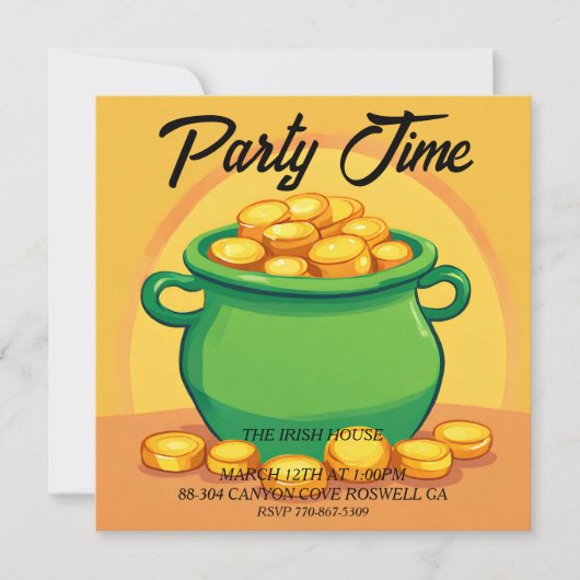 St. Patrick's Day Pot of Gold Party Invitation (Devant)