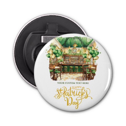 St. Patrick's Day Pub gepersonaliseerd Button Flesopener (Voorkant)