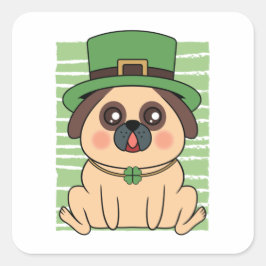 St. Patrick's Day Pug Dog Lucky Shamrock Vierkante Sticker