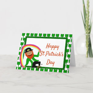 St Patrick's Day Regenbooggoudleprechaun shamrock Feestdagen Kaart