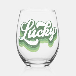St Patrick's Day Retro Lucky Wijnglas Zonder Voet