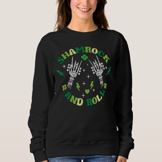 St Patrick's Day Rock and Roll Shamrock Skeleton Trui (Voorkant)