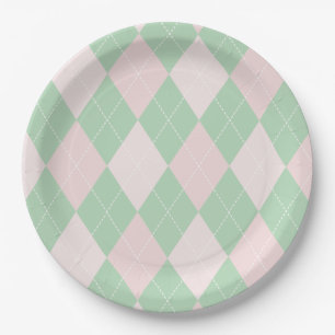 St Patricks Day Roze en Groene Argyle Baby shower Papieren Bordje