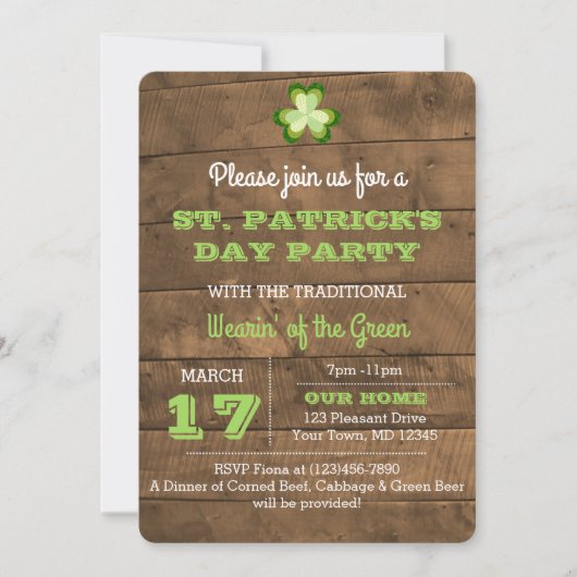 St. Patrick's Day Rustic Party Invitation (Devant)