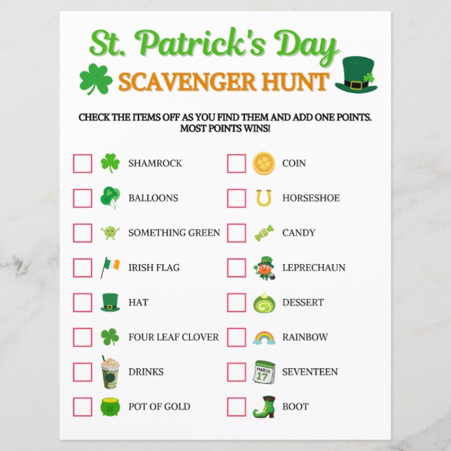 St. Patrick's Day Scavenger Hunt Spel (Voorkant)