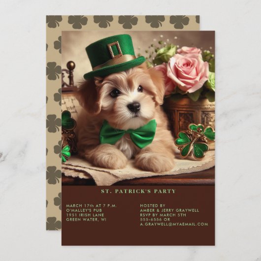 St Patrick's Day Schattig pluizig puppy groen Pet Kaart (Voorkant / Achterkant)
