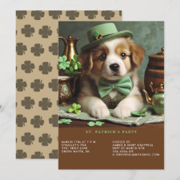 St Patrick's Day Schattig Puppy Groen Pet Boog Str Kaart