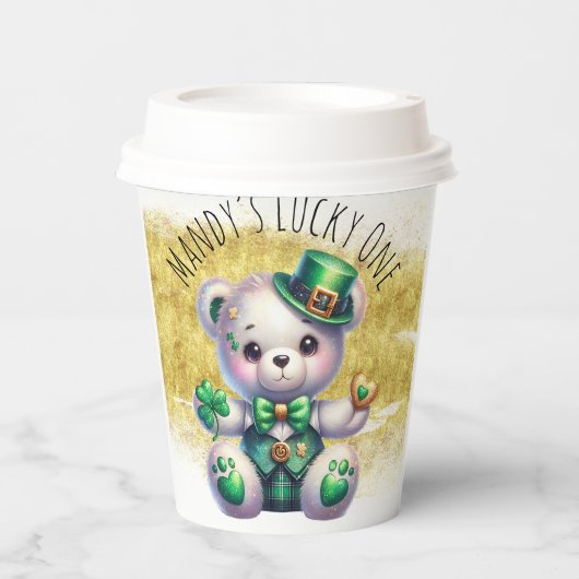 St. Patrick's Day Schattige Beer Groen Goud Shamro Papieren Bekers (Voorkant)