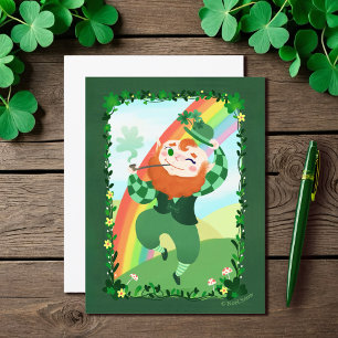 St. Patrick's Day Schattige Leprechaun Blank Briefkaart