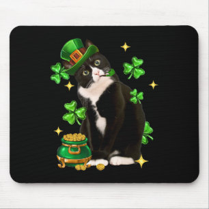 St Patricks Day Schattige Tuxedo Cat Shamrock Iris Muismat