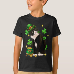 St Patricks Day Schattige Tuxedo Cat Shamrock Iris T-shirt
