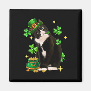St. Patrick's Day Schattige Tuxedo Kat Klaver Iers Magneet