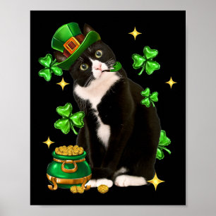 St. Patrick's Day Schattige Tuxedo Kat Klaver Iers Poster