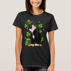 St. Patrick's Day Schattige Tuxedo Kat Klavertje V T-shirt