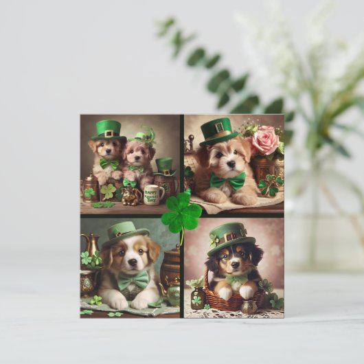 St Patrick's Day Schattigee Ierse Puppies in Groen Kaart (Staand voorkant)