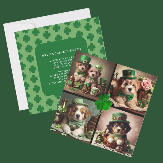 St Patrick's Day Schattigee Ierse Puppies in Groen Kaart