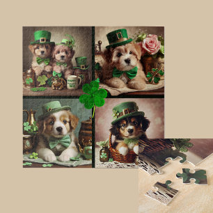 St Patrick's Day Schattigee Ierse Puppies in Groen Legpuzzel