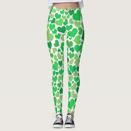 St. Patrick's Day Schattigee Lucky Green Hearts Mo Leggings (Voorkant)