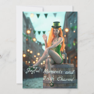 St. Patrick's Day Schoonheid zittend op een vat Feestdagenkaart