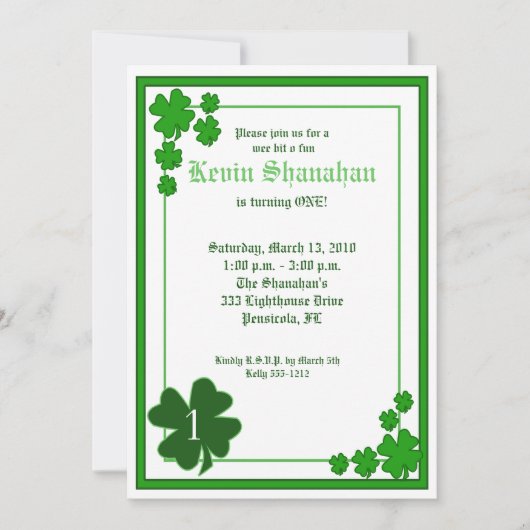 St. Patrick's Day Shamrock Birthday Invitation 5x7 Kaart (Voorkant)