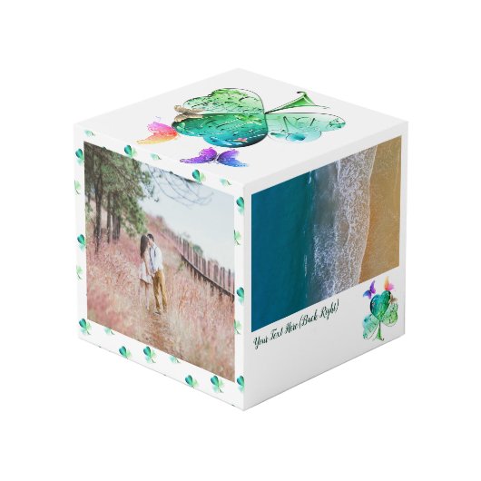 St. Patrick's Day Shamrock Butterfly Foto Cube Kubus (Achter hoekig)