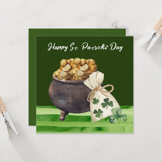 St. Patrick's Day Shamrock Clover and Pot Kaart (Voorkant / Achterkant in situ)