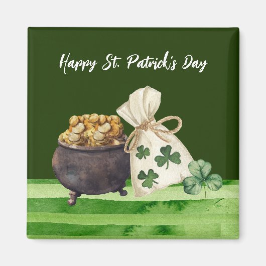 St. Patrick's Day Shamrock Clover and Pot Magneet (Voorkant)
