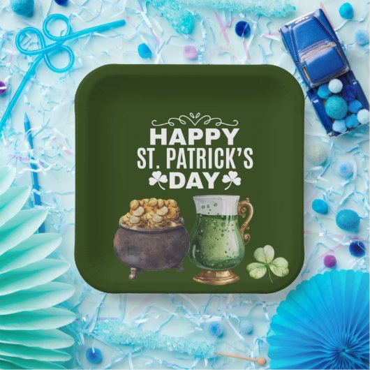St. Patrick's Day Shamrock Clover and Pot Papieren Bordje (Feest)