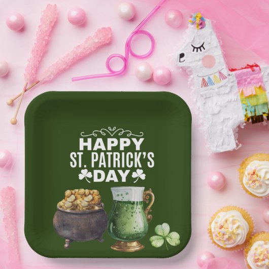 St. Patrick's Day Shamrock Clover and Pot Papieren Bordje (Feest)