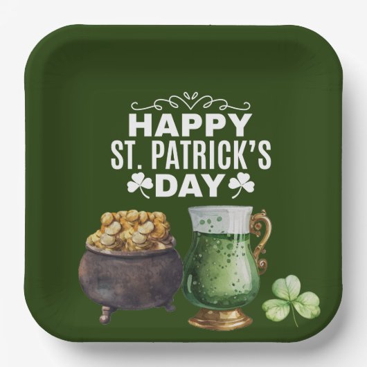 St. Patrick's Day Shamrock Clover and Pot Papieren Bordje (Voorkant)