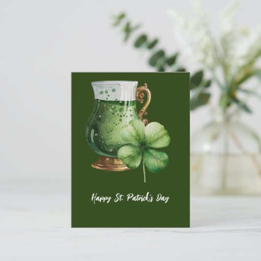 St. Patrick's Day Shamrock Clover en bier Postcar Briefkaart (Staand voorkant)