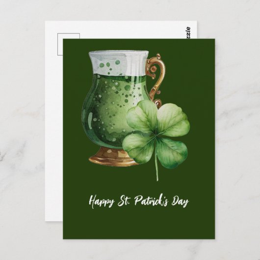 St. Patrick's Day Shamrock Clover en bier Postcar Briefkaart (Voorkant / Achterkant)