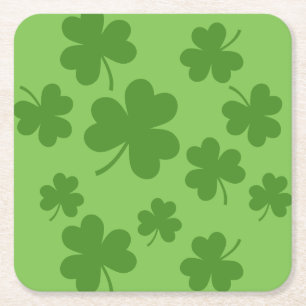 St Patrick's Day Shamrock Clover Pattern Vierkante Kartonnen Onderzetter