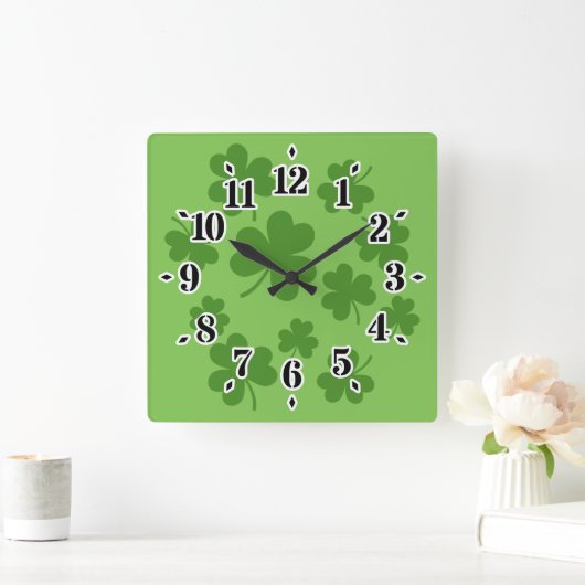 St Patrick's Day Shamrock Clover Pattern Vierkante Klok (Huis)