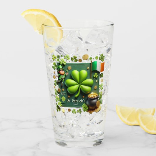 St. Patrick's Day Shamrock en Leprechaun Pint Glas (Voorkant ijs)