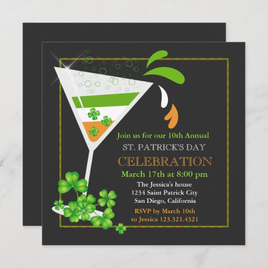 St. Patricks Day Shamrock Flag Cocktail Invitation Kaart (Voorkant / Achterkant)