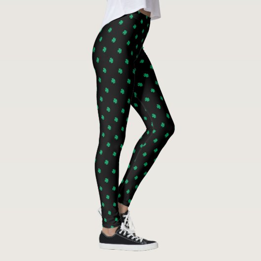 St Patrick's Day Shamrock Green Pattern Black Leggings (Rechts)