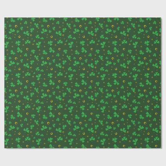 St. Patricks Day Shamrock & Horseshoes Green Gold Cadeaupapier (Vlak)