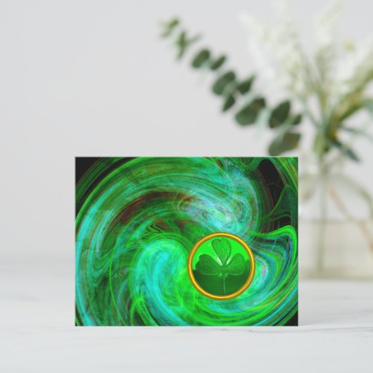 ST PATRICKS DAY SHAMROCK IN BLAUW GROENE FRACTALS FEESTDAGENKAART (Staand voorkant)