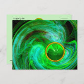 ST PATRICKS DAY SHAMROCK IN BLAUW GROENE FRACTALS FEESTDAGENKAART (Voorkant / Achterkant)