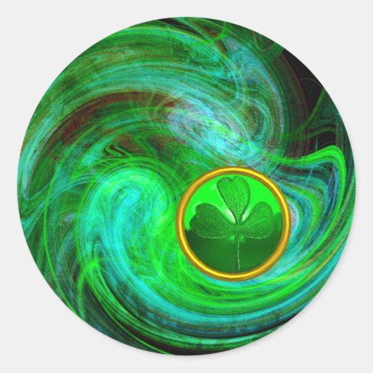 ST PATRICKS DAY SHAMROCK IN BLAUW GROENE FRACTALS RONDE STICKER (Voorkant)