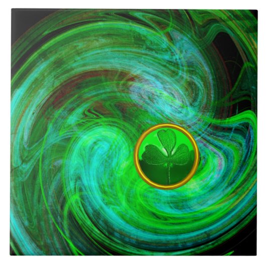 ST PATRICKS DAY SHAMROCK IN BLAUW GROENE FRACTALS TEGELTJE (Voorkant)