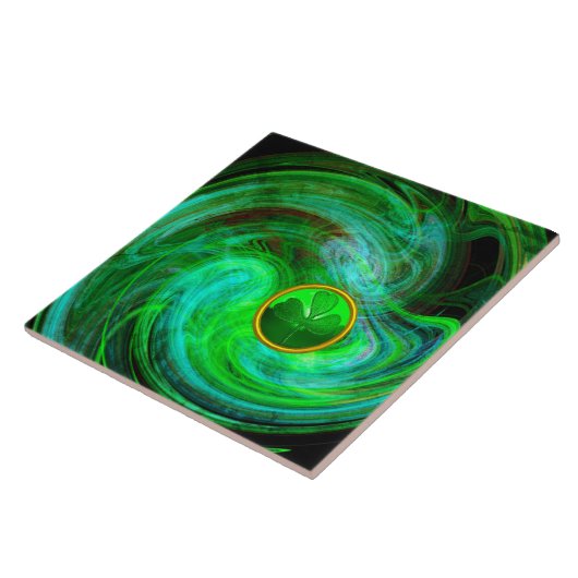 ST PATRICKS DAY SHAMROCK IN BLAUW GROENE FRACTALS TEGELTJE (Zijkant)