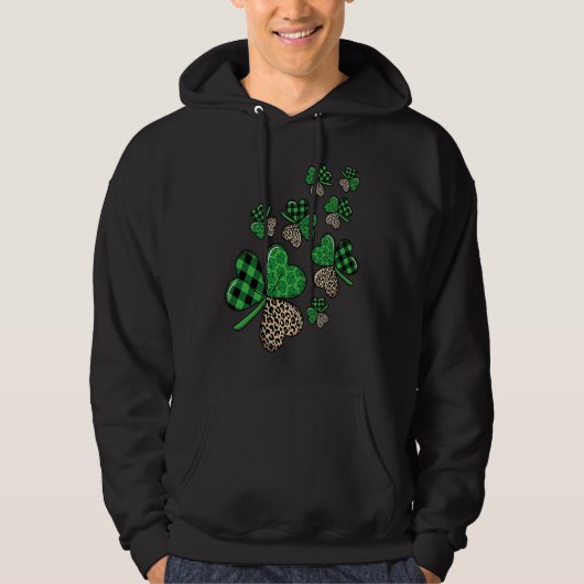 St Patricks Day Shamrock Irish Leopard Print Plaid Hoodie (Voorkant)